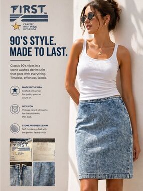 First vintage 90’s stone‎ washed Denim Mini Skirt - Light Blue